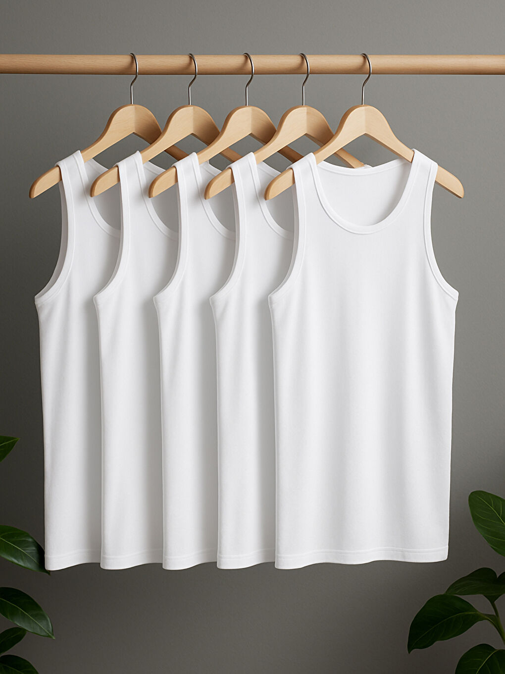 Beyaz U Yaka Penye Erkek Atlet 5'li Paket