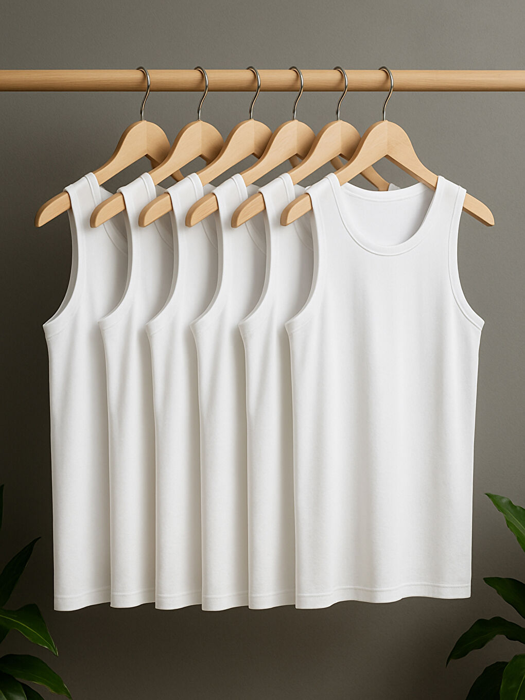 Beyaz U Yaka Penye Erkek Atlet 5'li Paket-1