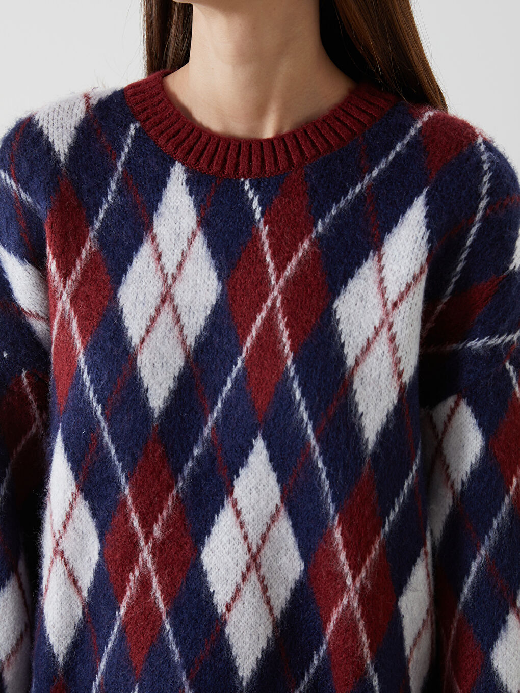 Crew Neck Diamond Patterned Women's Knitwear Sweater -S5MT16Z8-YYP