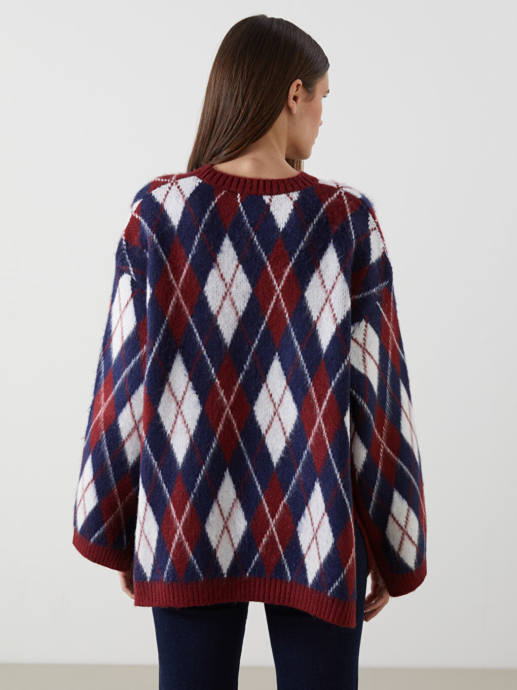 Crew Neck Diamond Patterned Women's Knitwear Sweater -S5MT16Z8-YYP