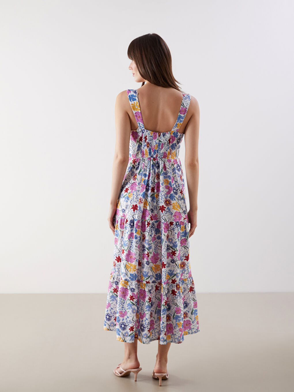 LCW Comfort Karişik Kare Yaka Çiçekli Poplin Elbise - 3