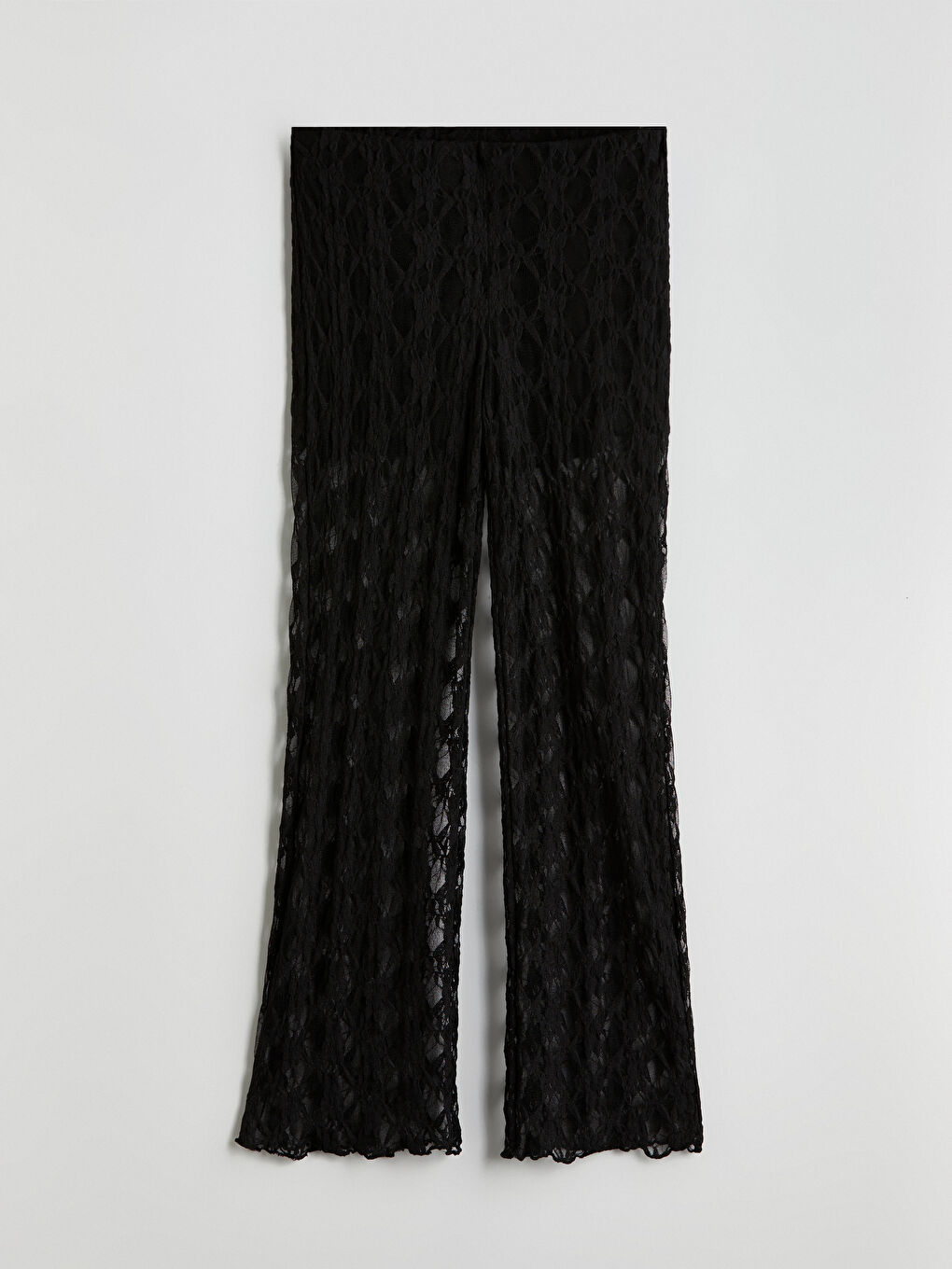 Siyah Beli Lastikli Dantelli Kadın Pantolon-4