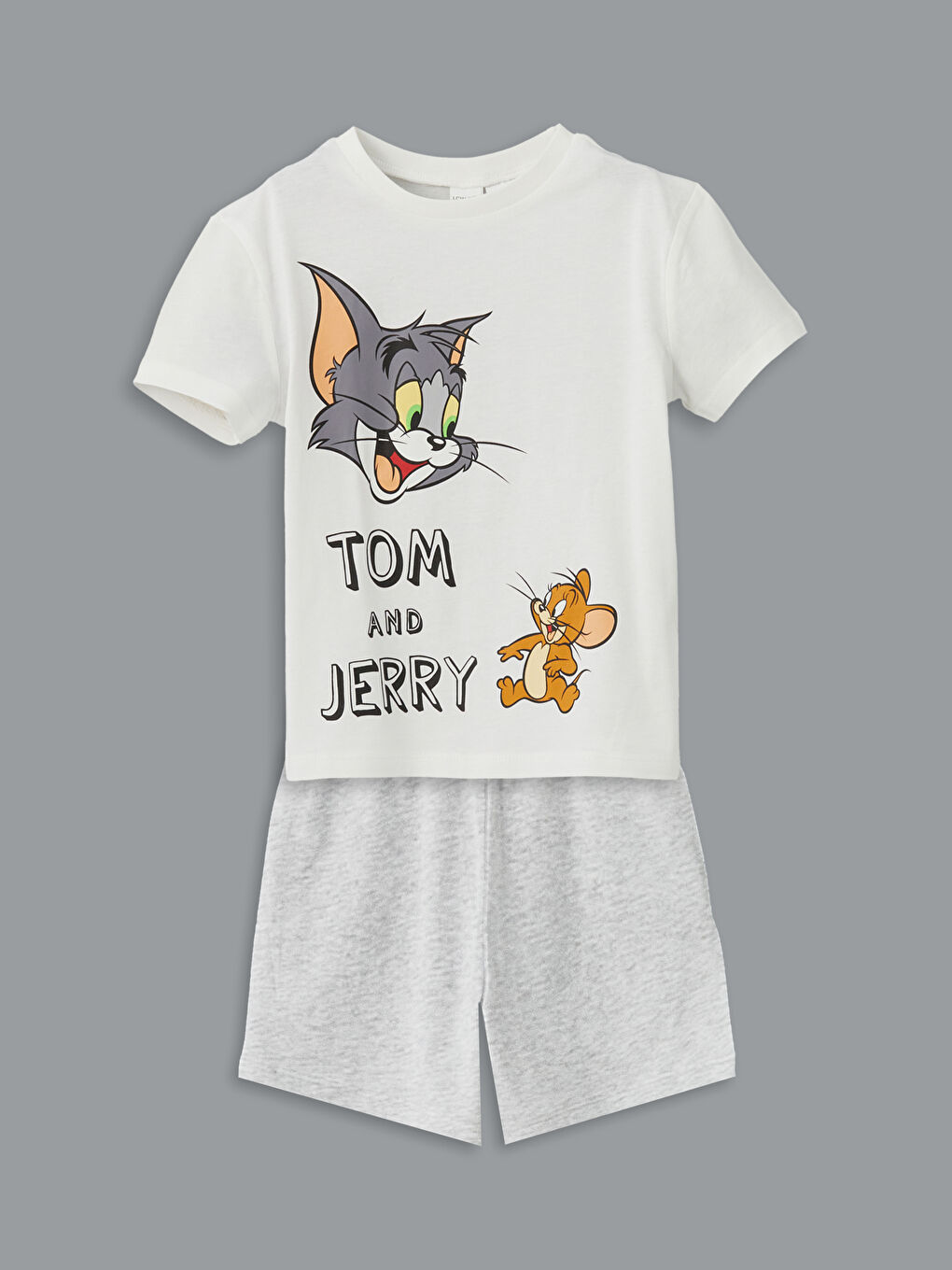 Ekru Tom ve Jerry Baskılı Erkek Bebek Tişört ve Şort 2'li