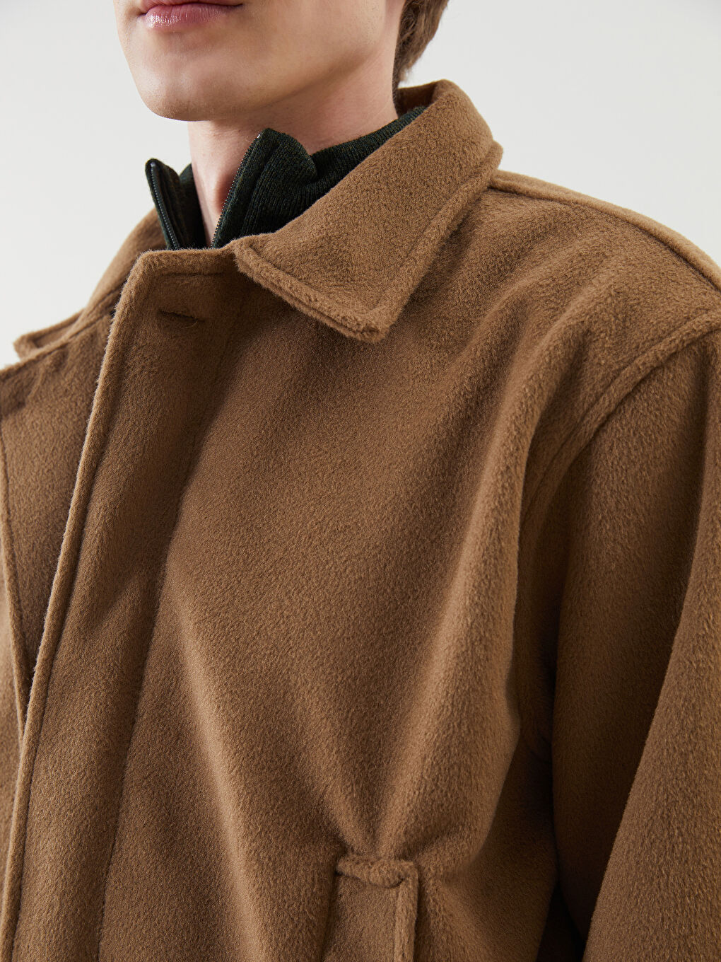 Kahverengi Rahat Kalıp Ceket Yaka Erkek Kaşe Kaban-2