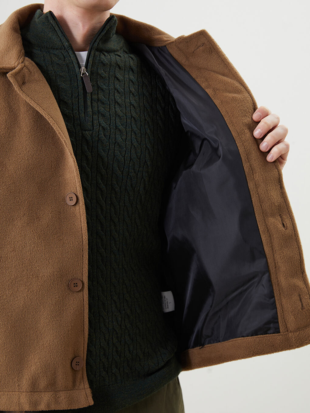 Kahverengi Rahat Kalıp Ceket Yaka Erkek Kaşe Kaban-3