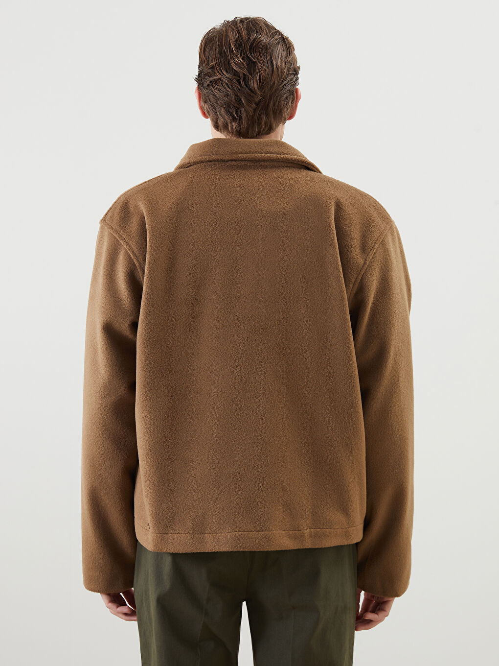 Kahverengi Rahat Kalıp Ceket Yaka Erkek Kaşe Kaban-4