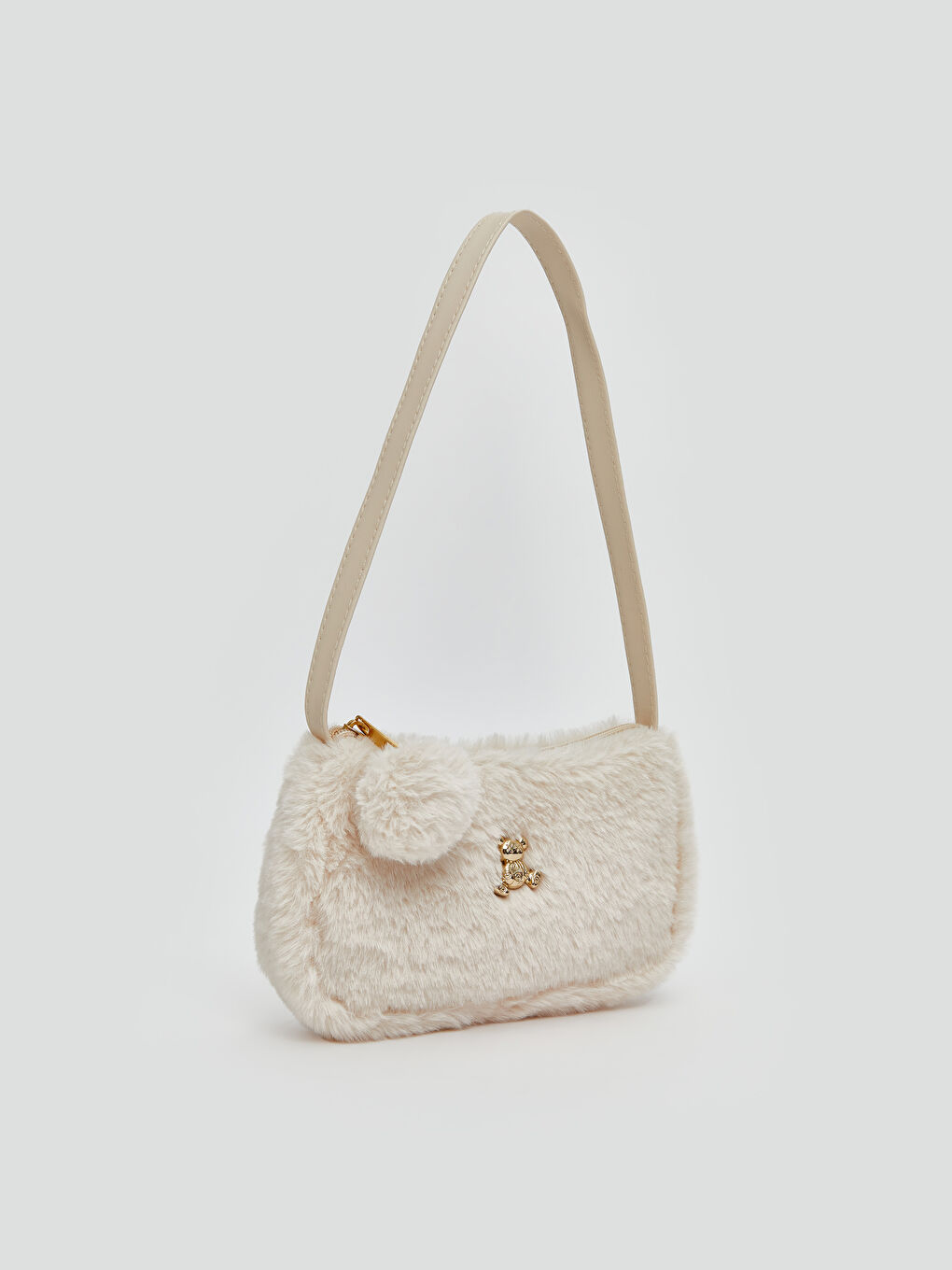 LCW ACCESSORIES Bej Nakışlı Pelüş Kız Çocuk Omuz Çantası