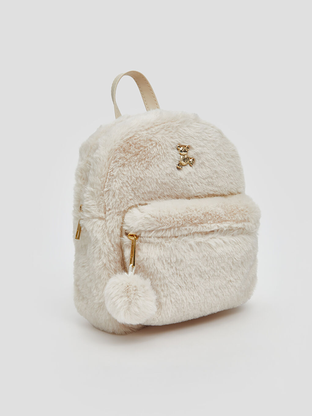 Bej Nakışlı Pelüş Kız Çocuk Sırt Çantası