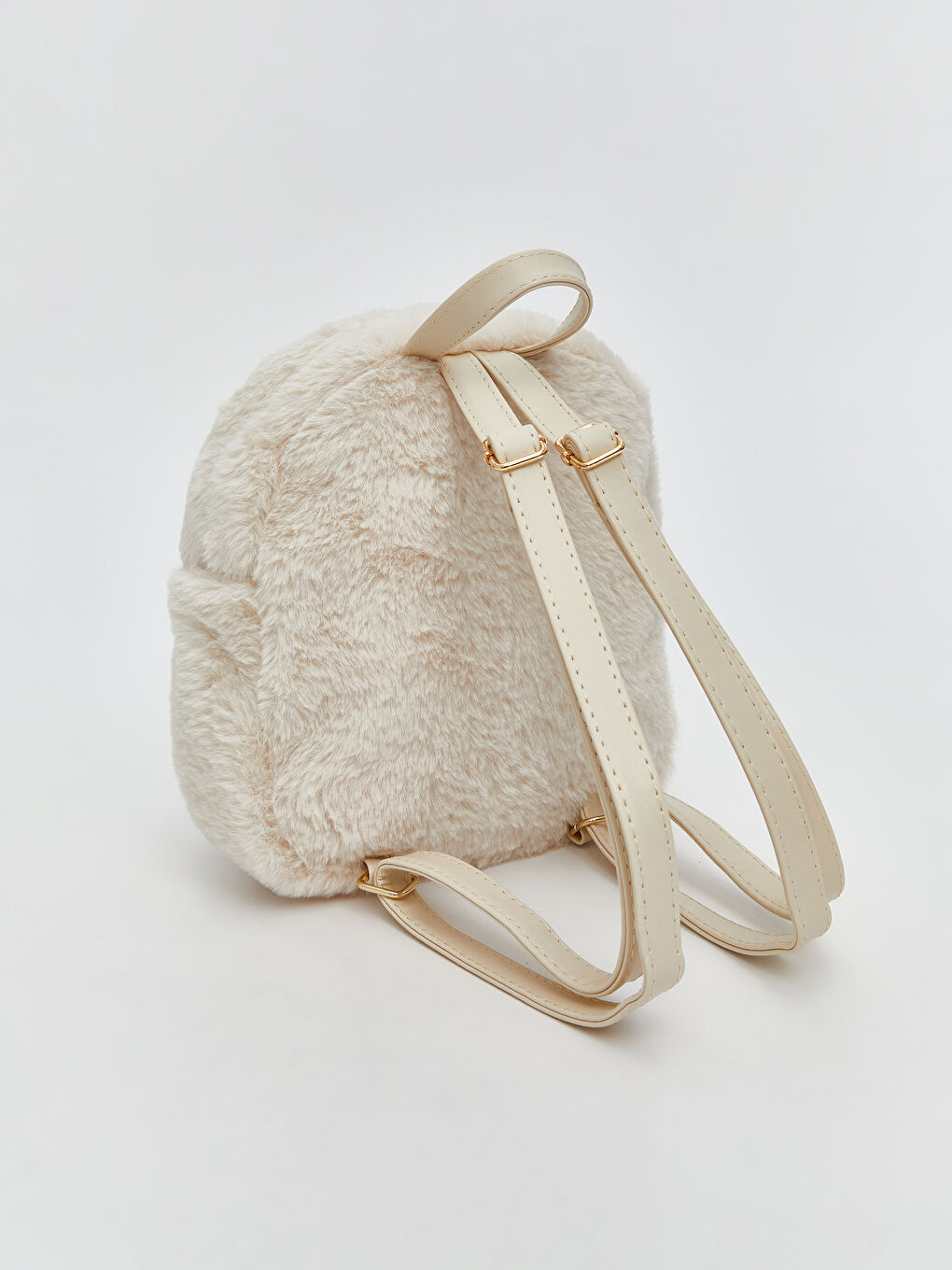 Bej Nakışlı Pelüş Kız Çocuk Sırt Çantası-1