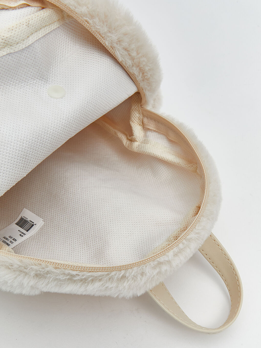 Bej Nakışlı Pelüş Kız Çocuk Sırt Çantası-3