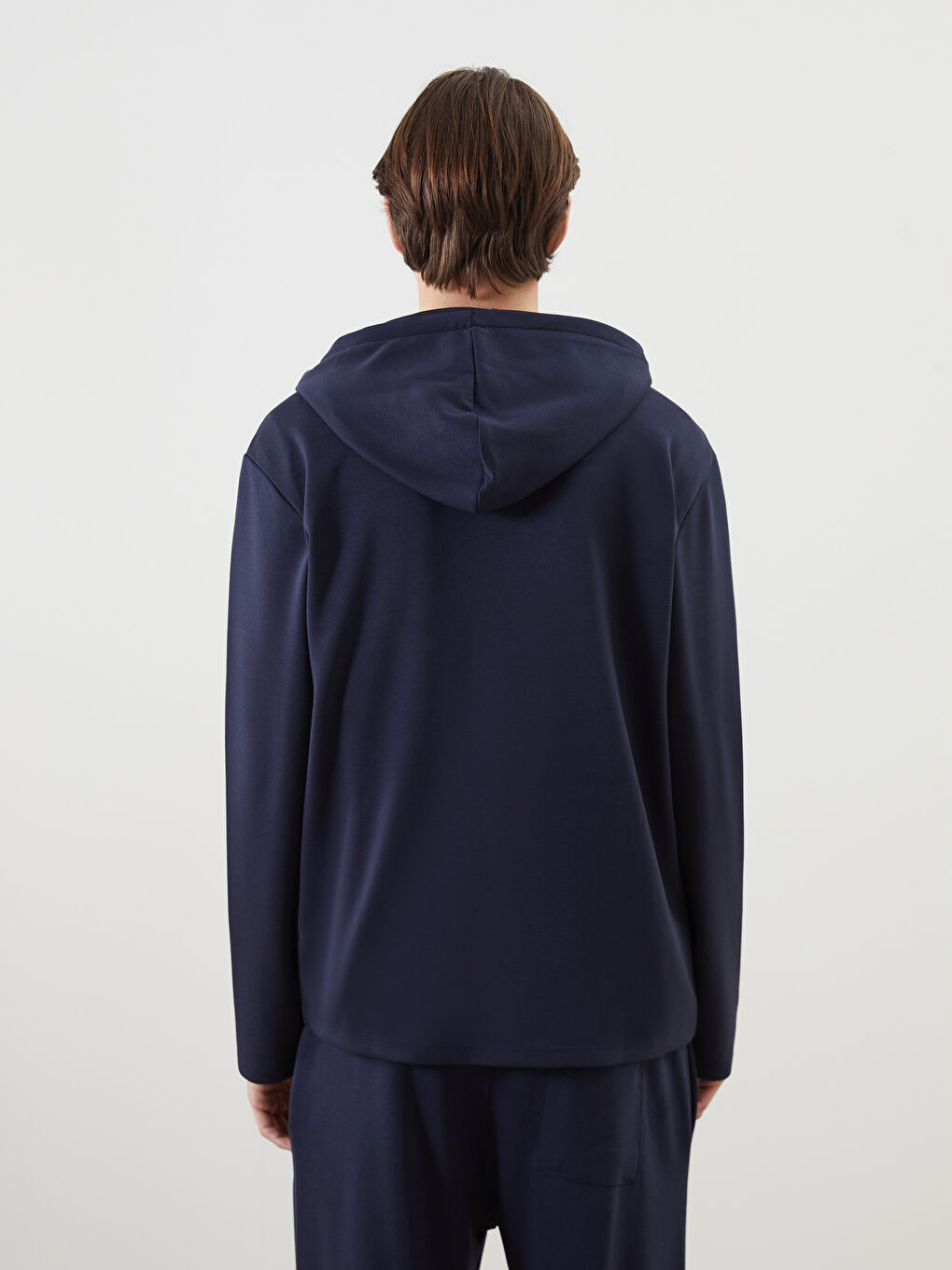 İndigo Kapüşonlu Uzun Kollu Erkek Fermuarlı Sweatshirt-3