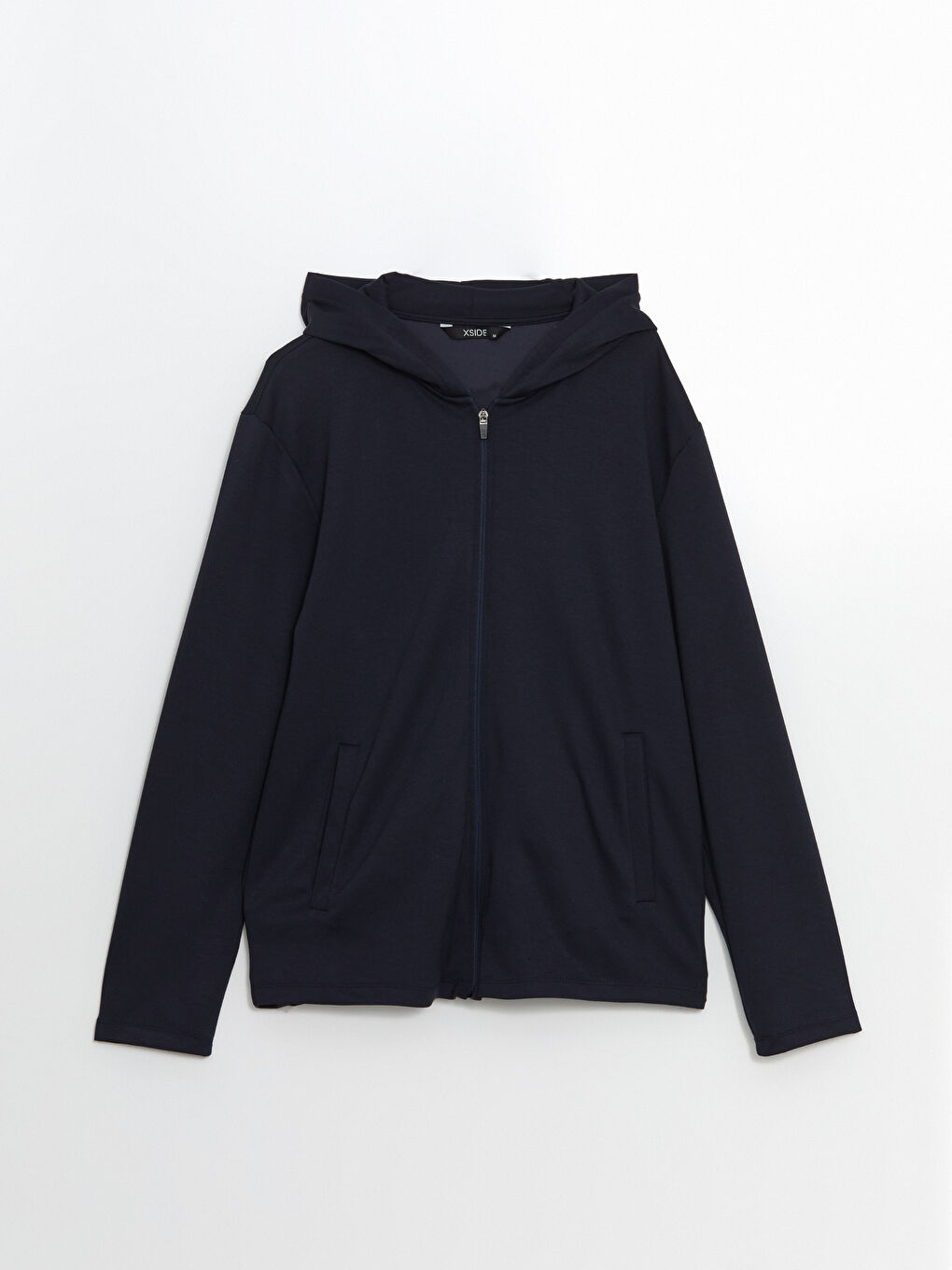 İndigo Kapüşonlu Uzun Kollu Erkek Fermuarlı Sweatshirt-4