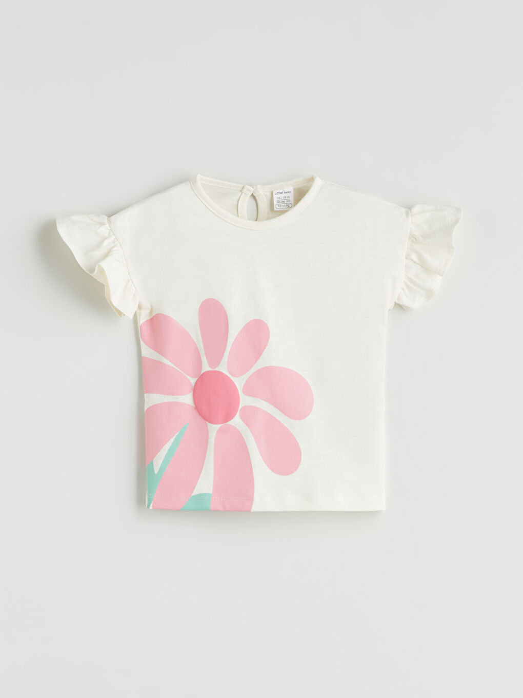 Bej Bisiklet Yaka Çiçekli Kız Bebek Tişört