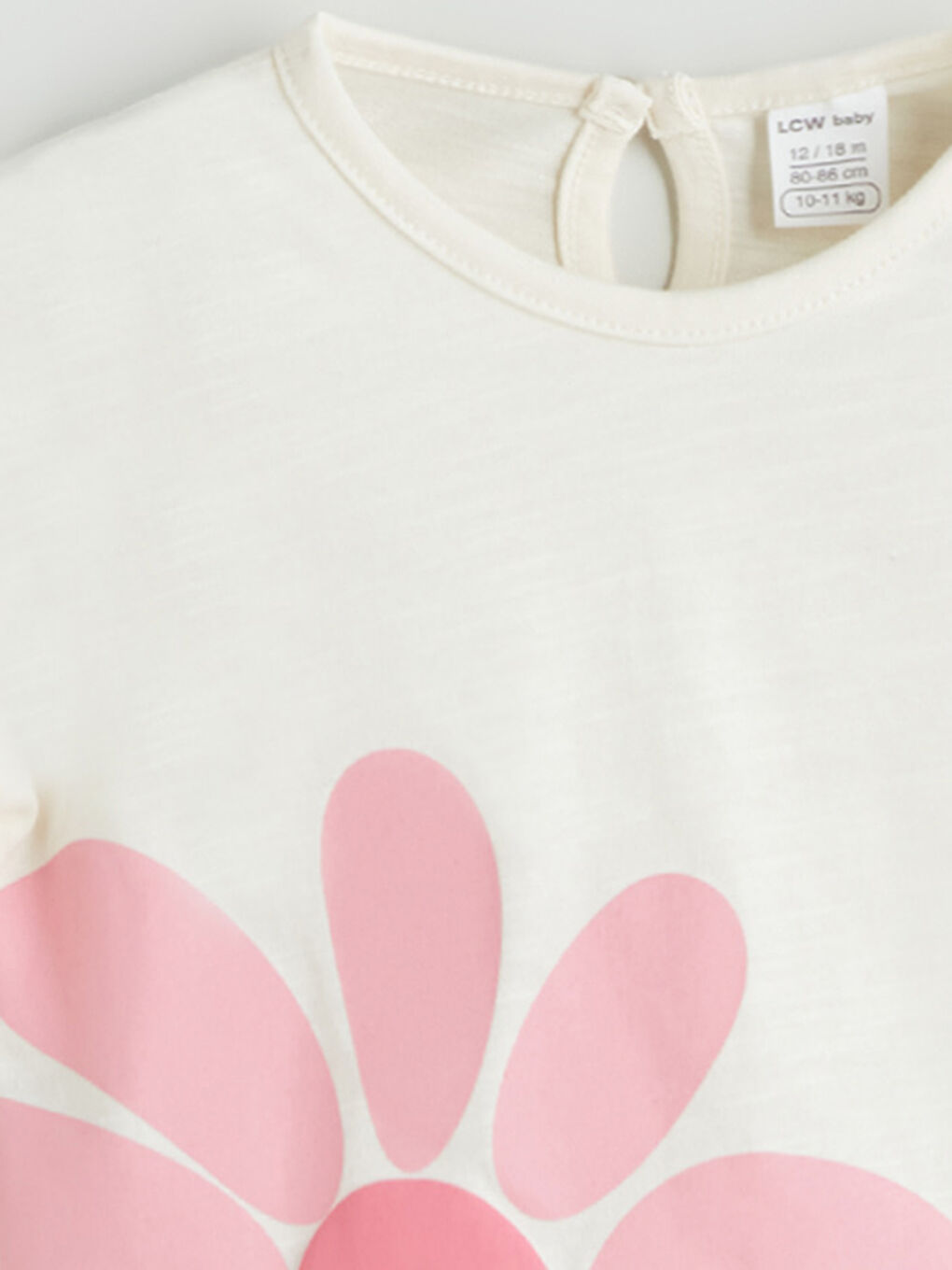 Bej Bisiklet Yaka Çiçekli Kız Bebek Tişört-1