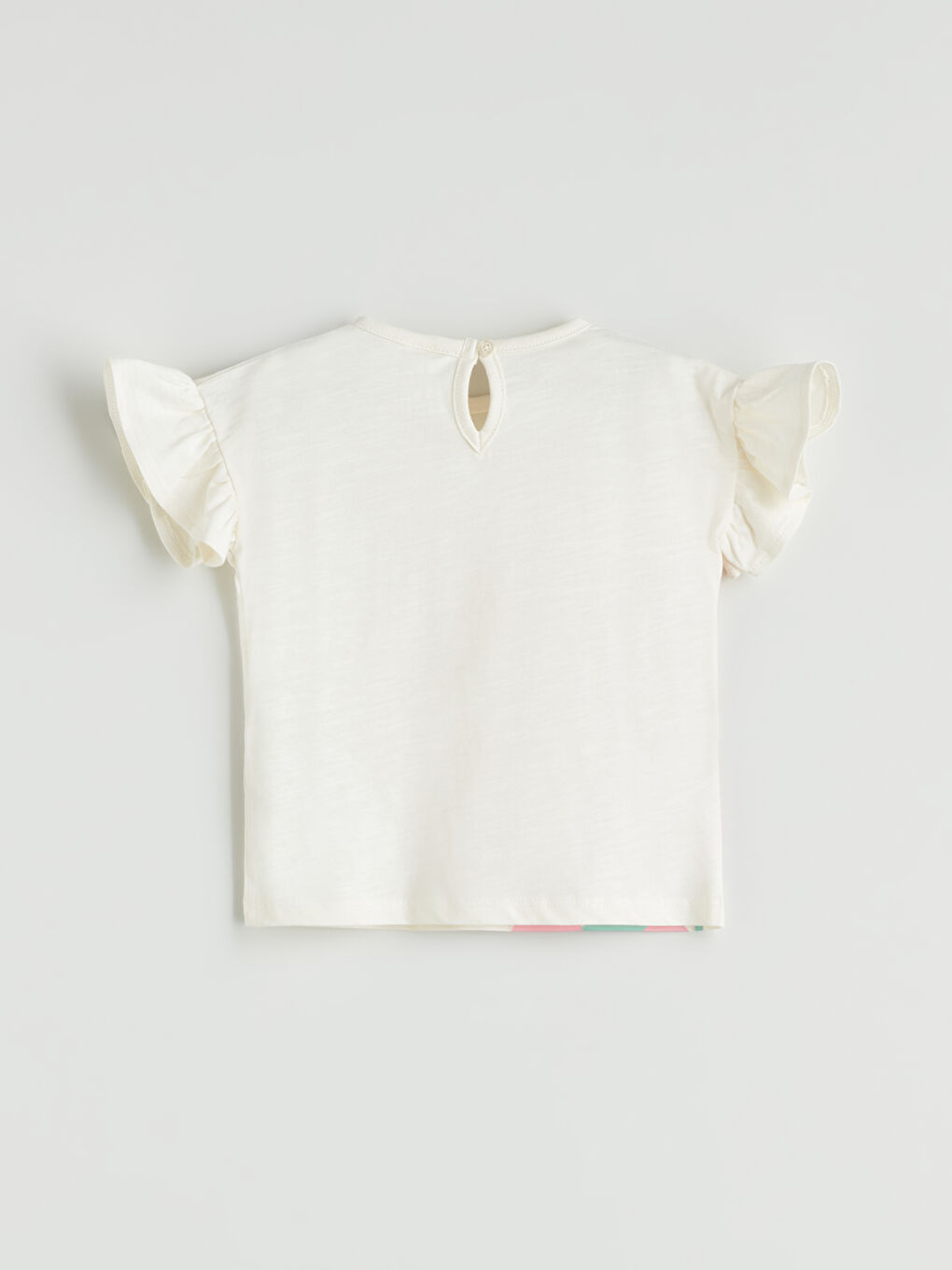 Bej Bisiklet Yaka Çiçekli Kız Bebek Tişört-2