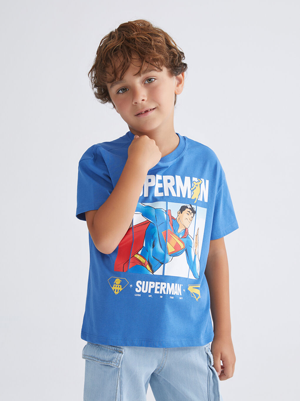 Mavi Superman Baskılı Erkek Çocuk Tişört