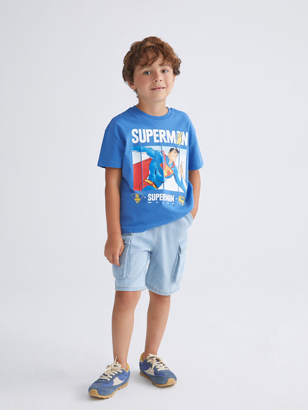 Mavi Superman Baskılı Erkek Çocuk Tişört-1