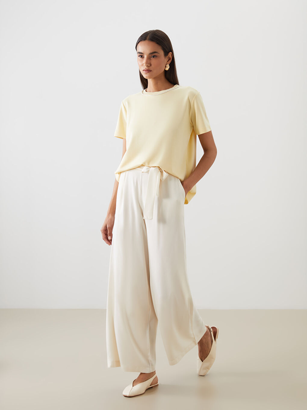 Elastic Waist Wide Leg Women's Trousers