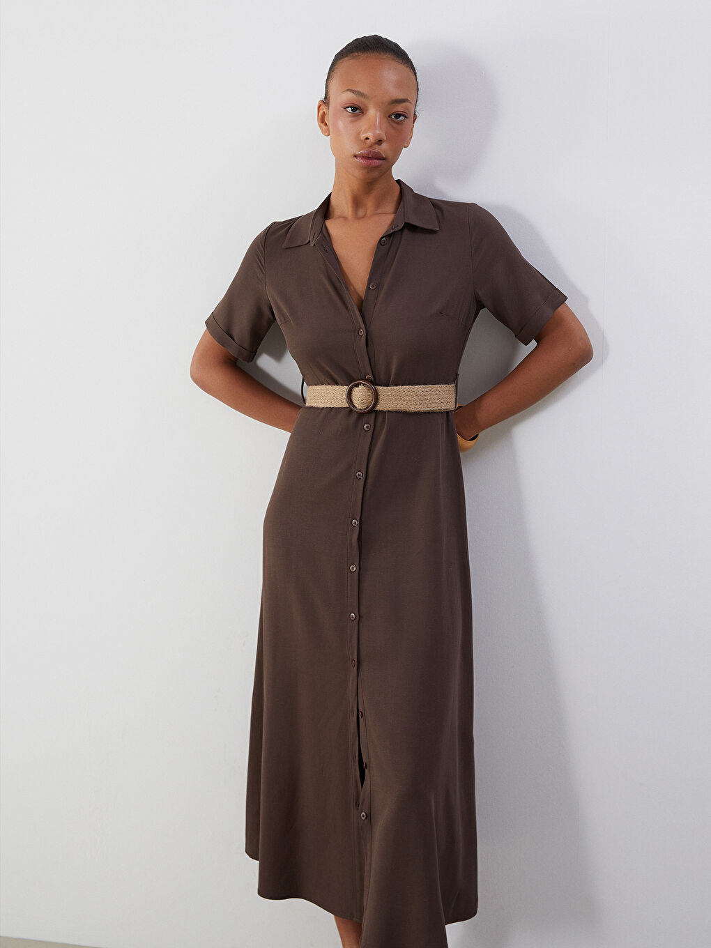LCW Vision Linen Blend Shirt Dress -S5MU61Z8-R1T