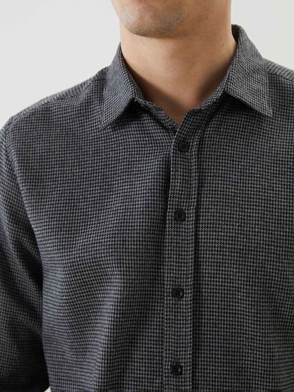 Gri Slim Fit Uzun Kollu Desenli Erkek Oduncu Gömlek-2