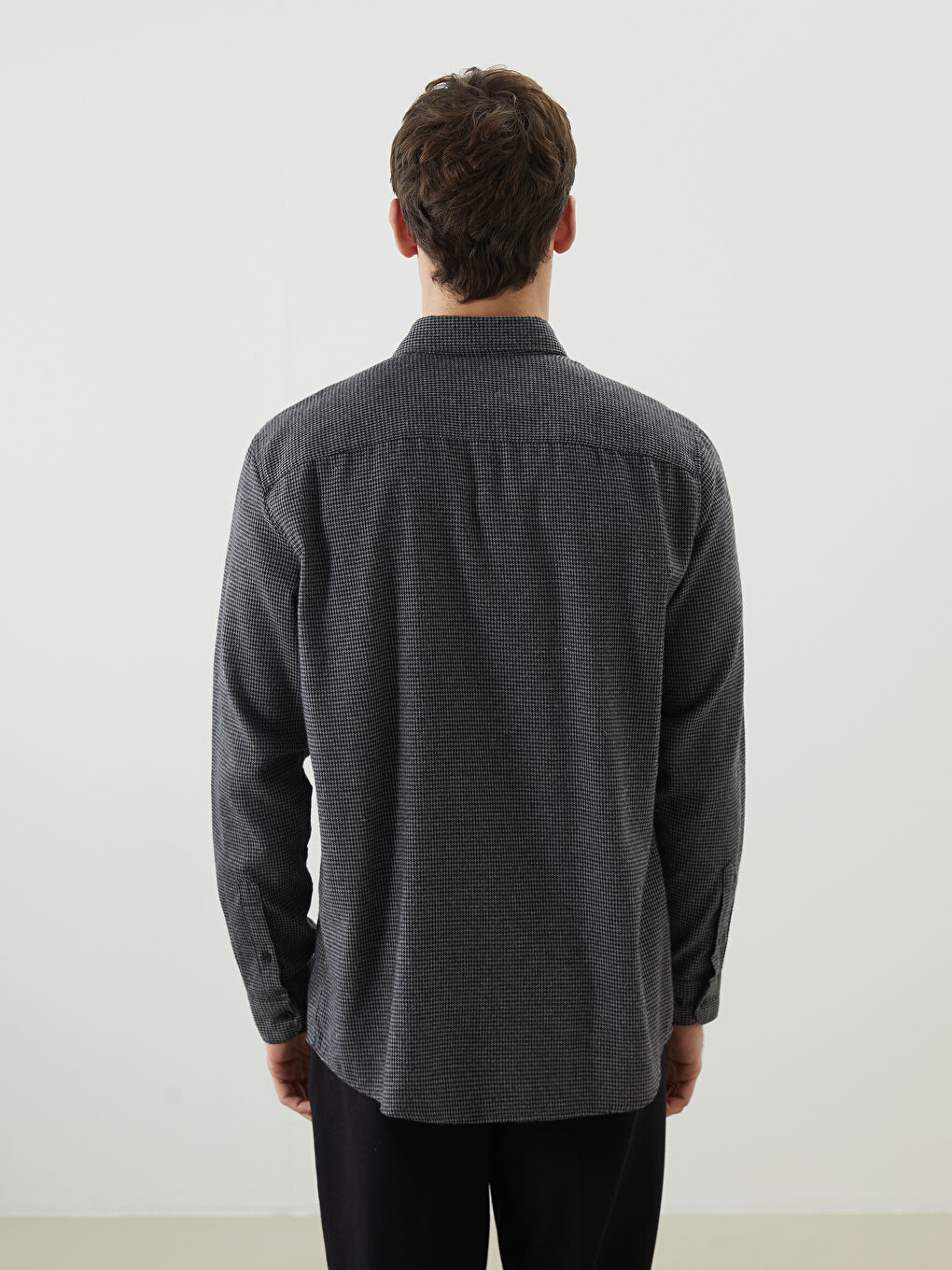 Gri Slim Fit Uzun Kollu Desenli Erkek Oduncu Gömlek-3