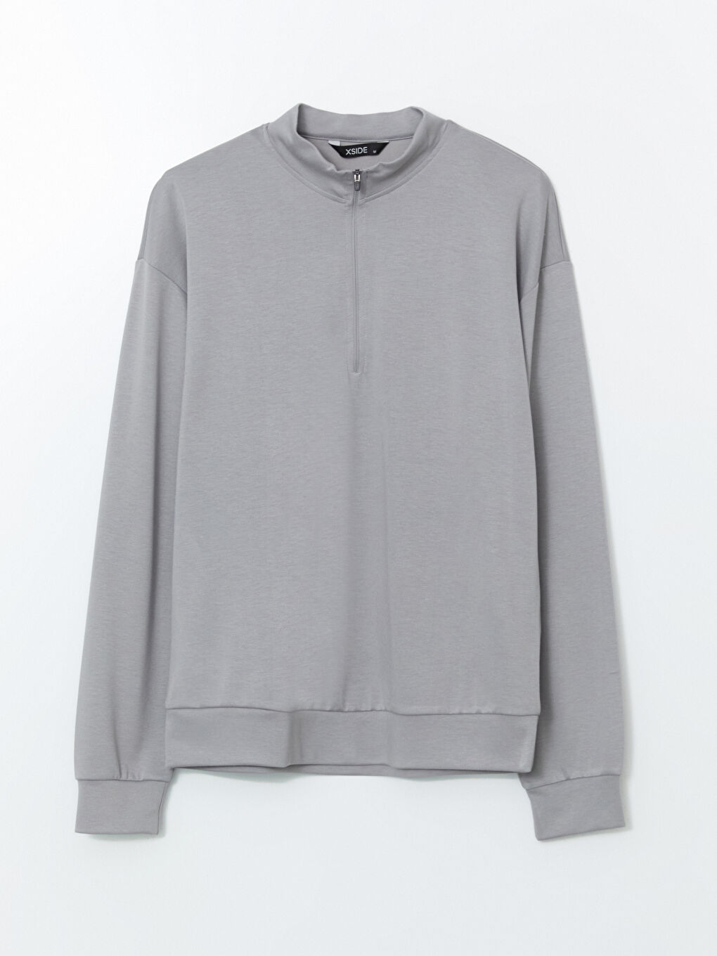 Gri Dik Yaka Erkek Sweatshirt-4