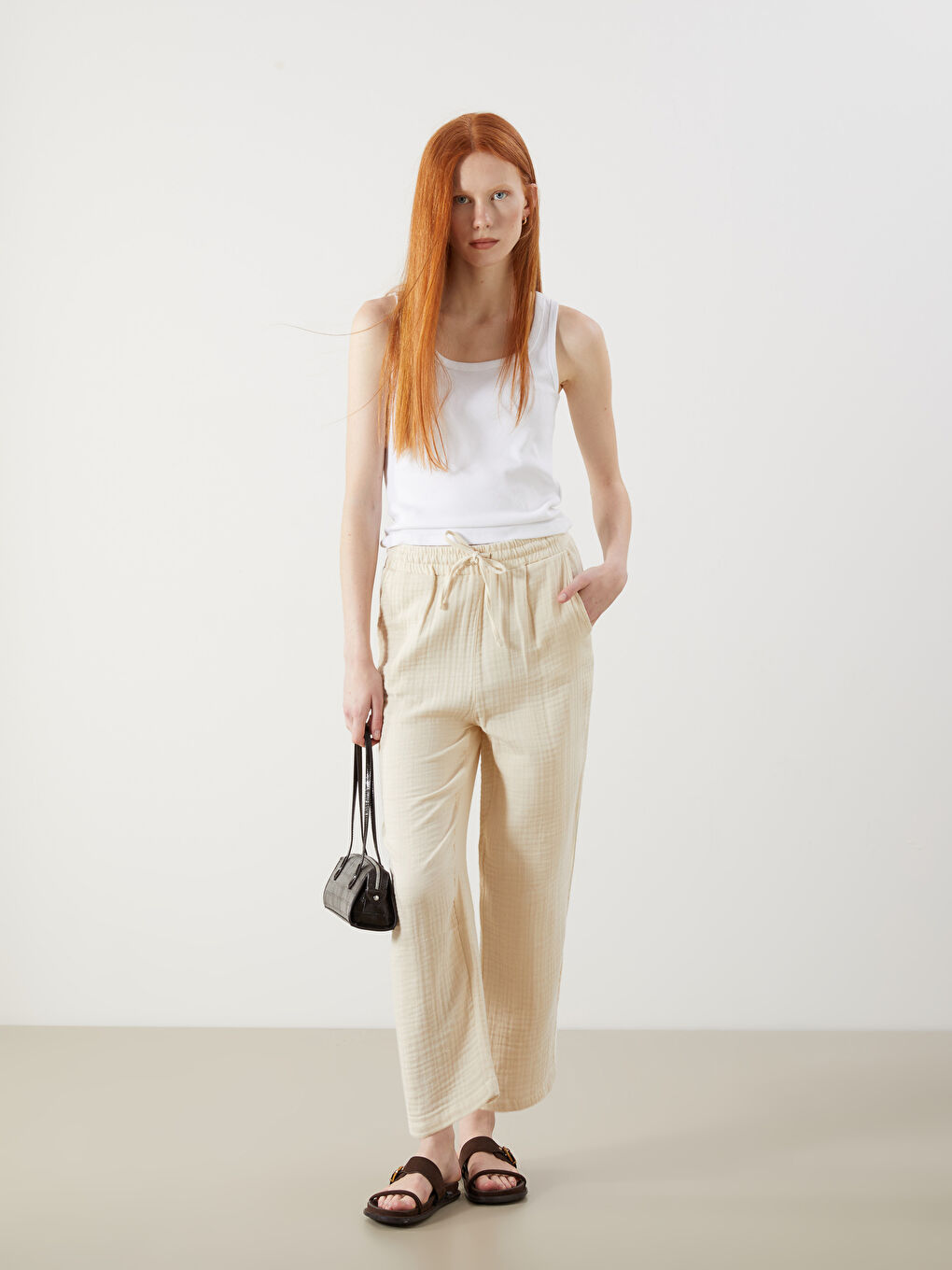 Elasticated Waist Textured Women's Trousers -S5MV11Z8-RQP