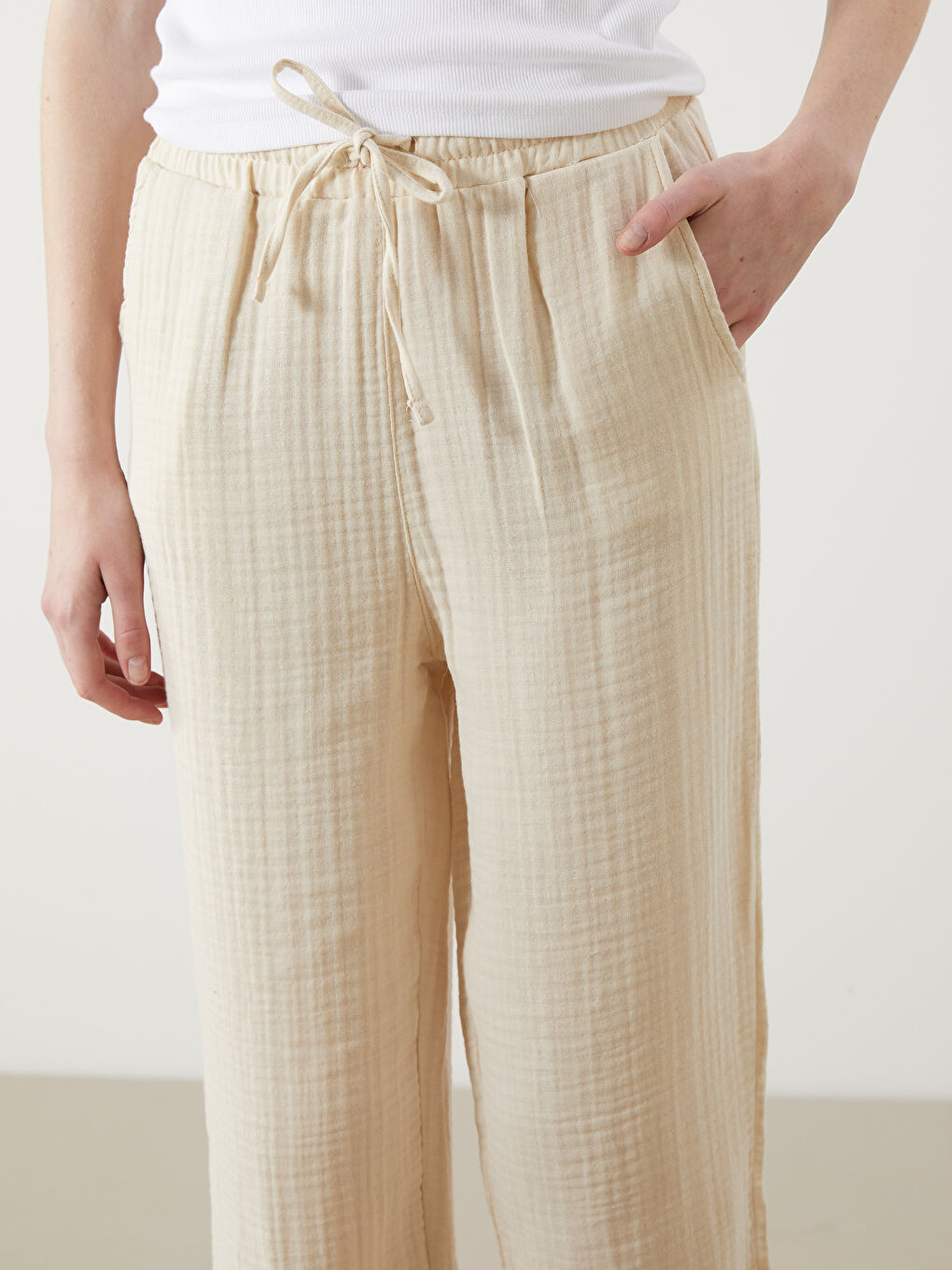 Elasticated Waist Textured Women's Trousers -S5MV11Z8-RQP