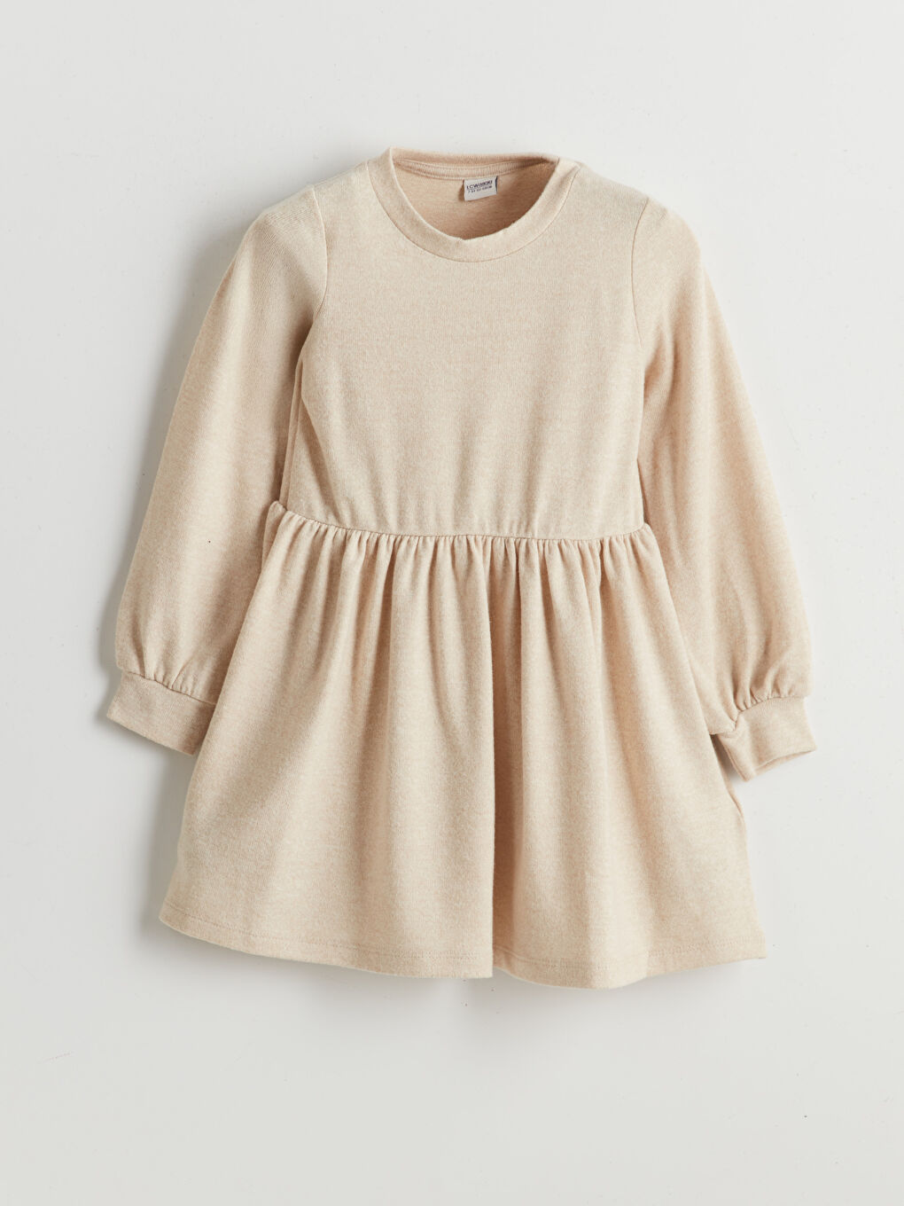 Bej Bisiklet Yaka Kız Çocuk Elbise
