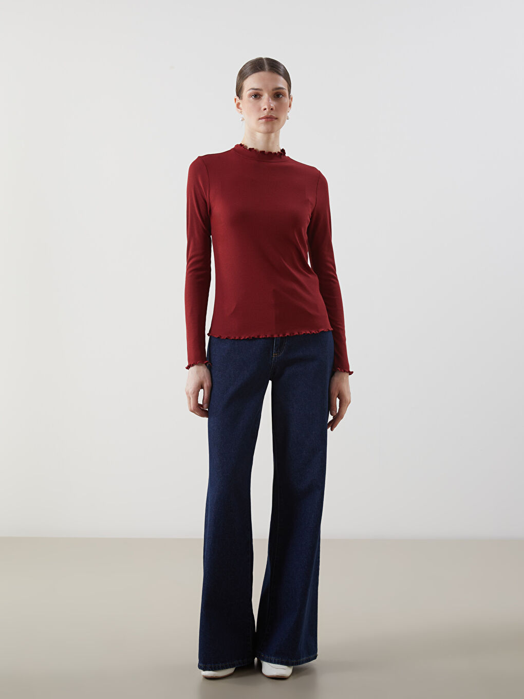 LCW Modest Bordo Dik Yaka Kadın Body - 1