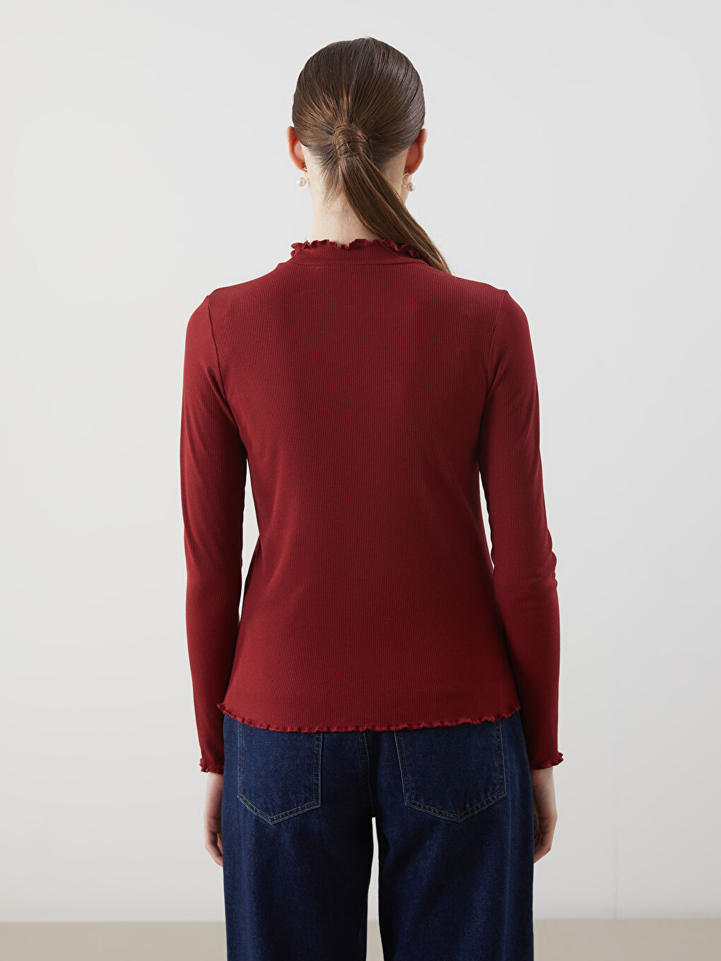 LCW Modest Bordo Dik Yaka Kadın Body - 3