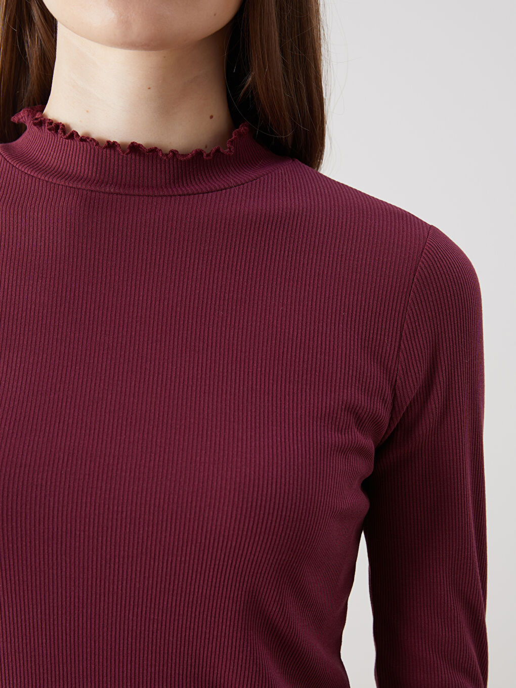 LCW Modest Bordo Dik Yaka Kadın Body - 2