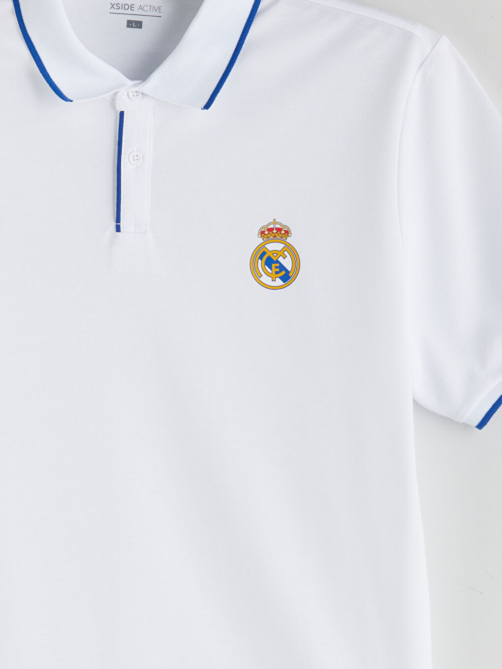 Beyaz Polo Yaka Real Madrid Baskılı Erkek Taraftar Tişört-6