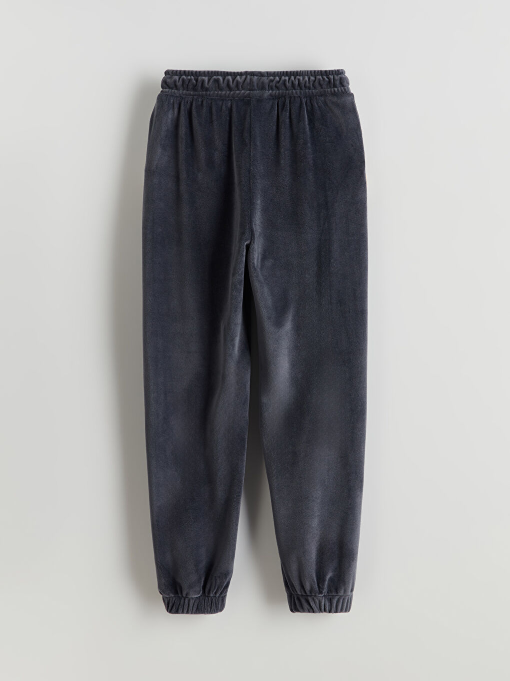 Mavi Beli Lastikli Kadife Kız Çocuk Jogger Eşofman Altı-1