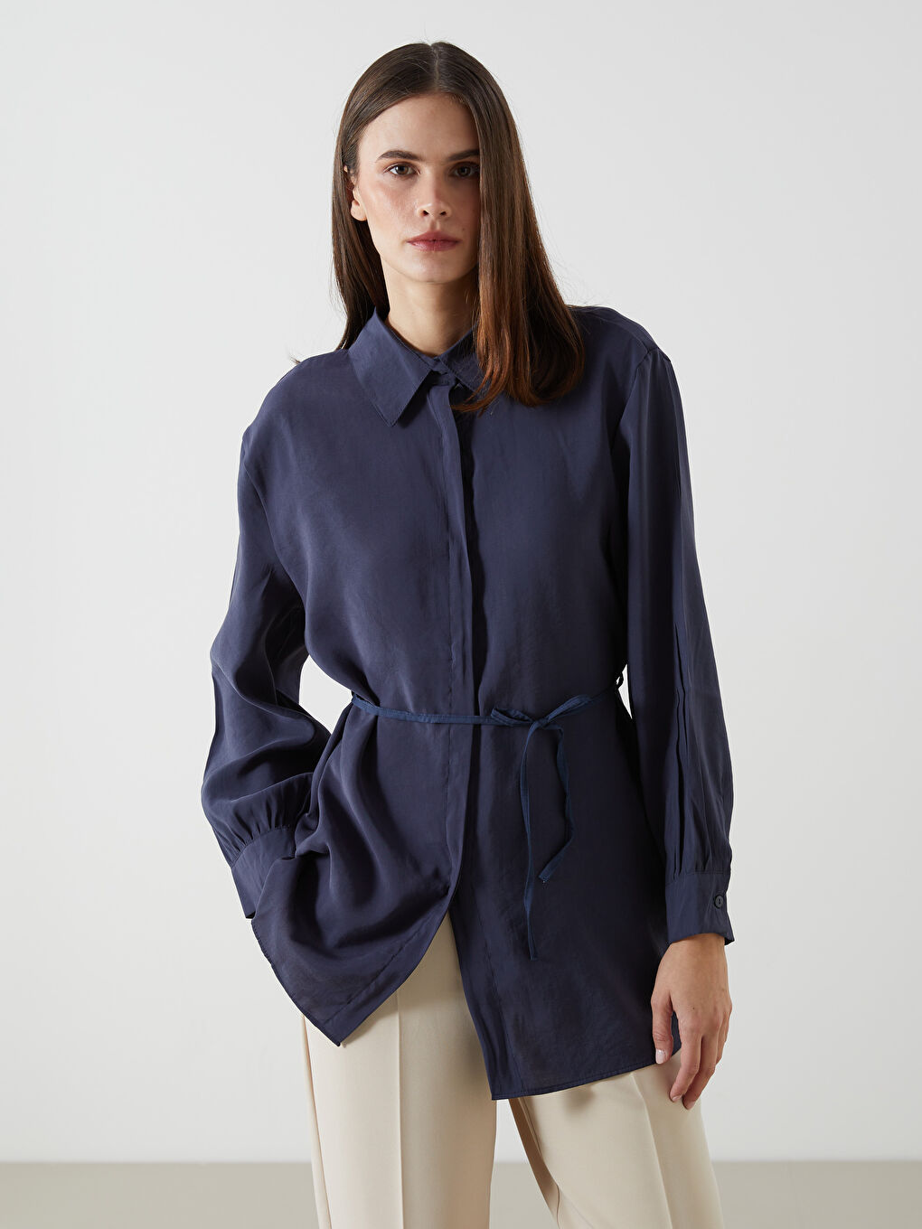 Lacivert Loose Fit Kadın Gömlek Tunik-1