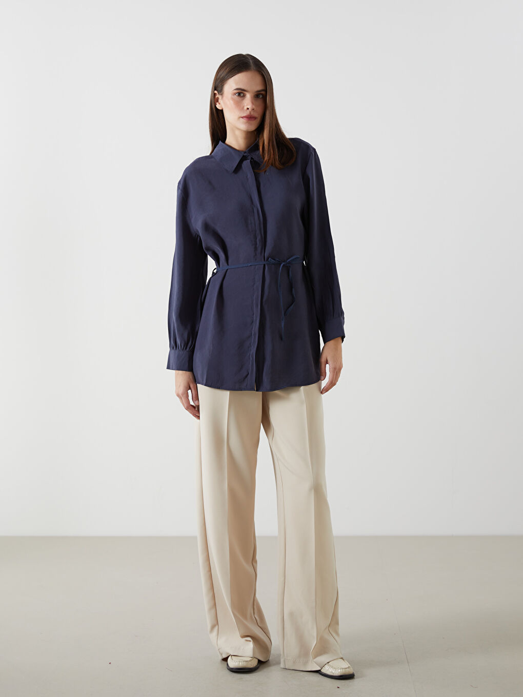 Lacivert Loose Fit Kadın Gömlek Tunik-3