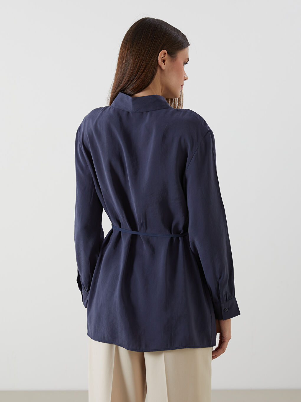 Lacivert Loose Fit Kadın Gömlek Tunik-7