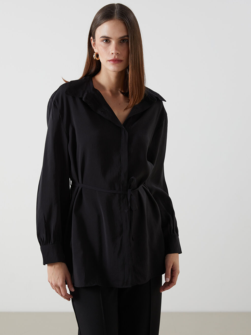 Siyah Loose Fit Kadın Gömlek Tunik-1