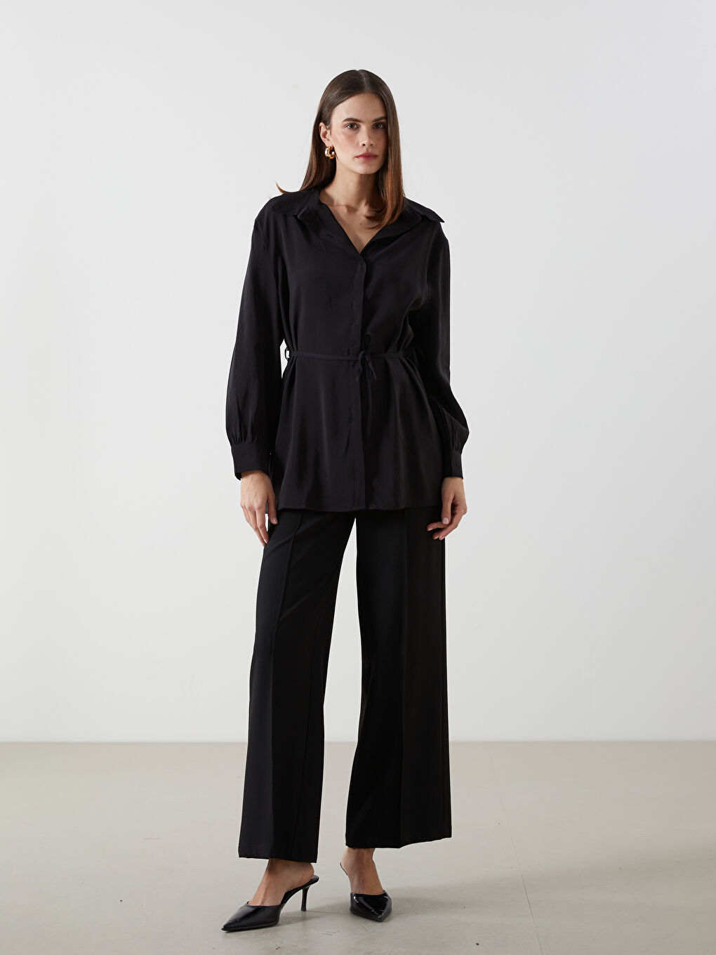 Siyah Loose Fit Kadın Gömlek Tunik-3