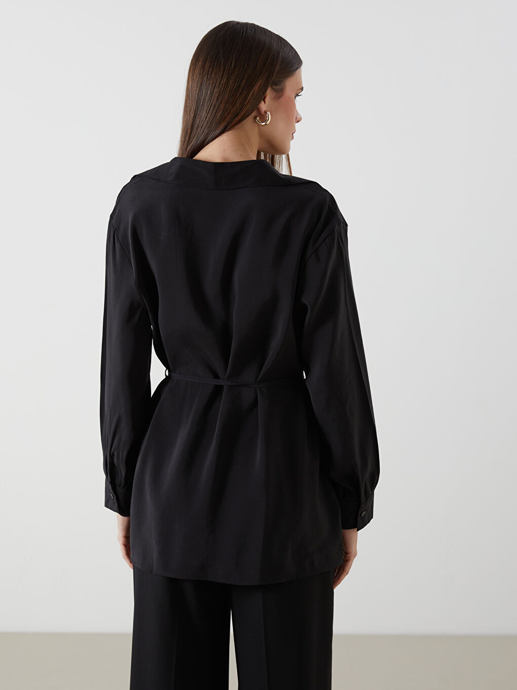 Siyah Loose Fit Kadın Gömlek Tunik-7