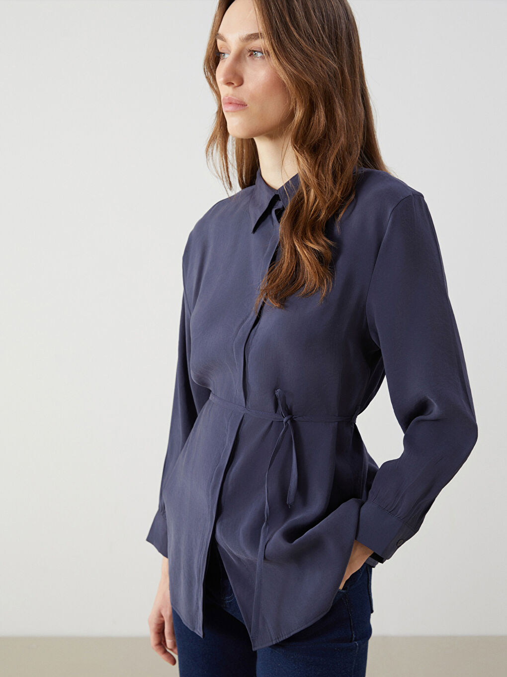 Lacivert Loose Fit Kadın Gömlek Tunik