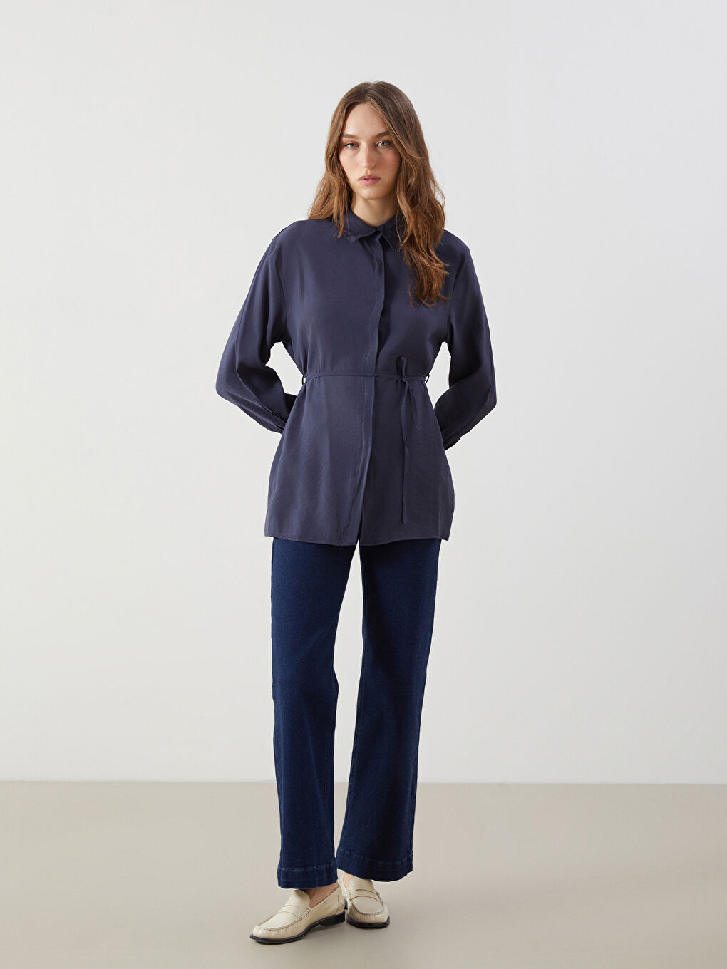 Lacivert Loose Fit Kadın Gömlek Tunik-2