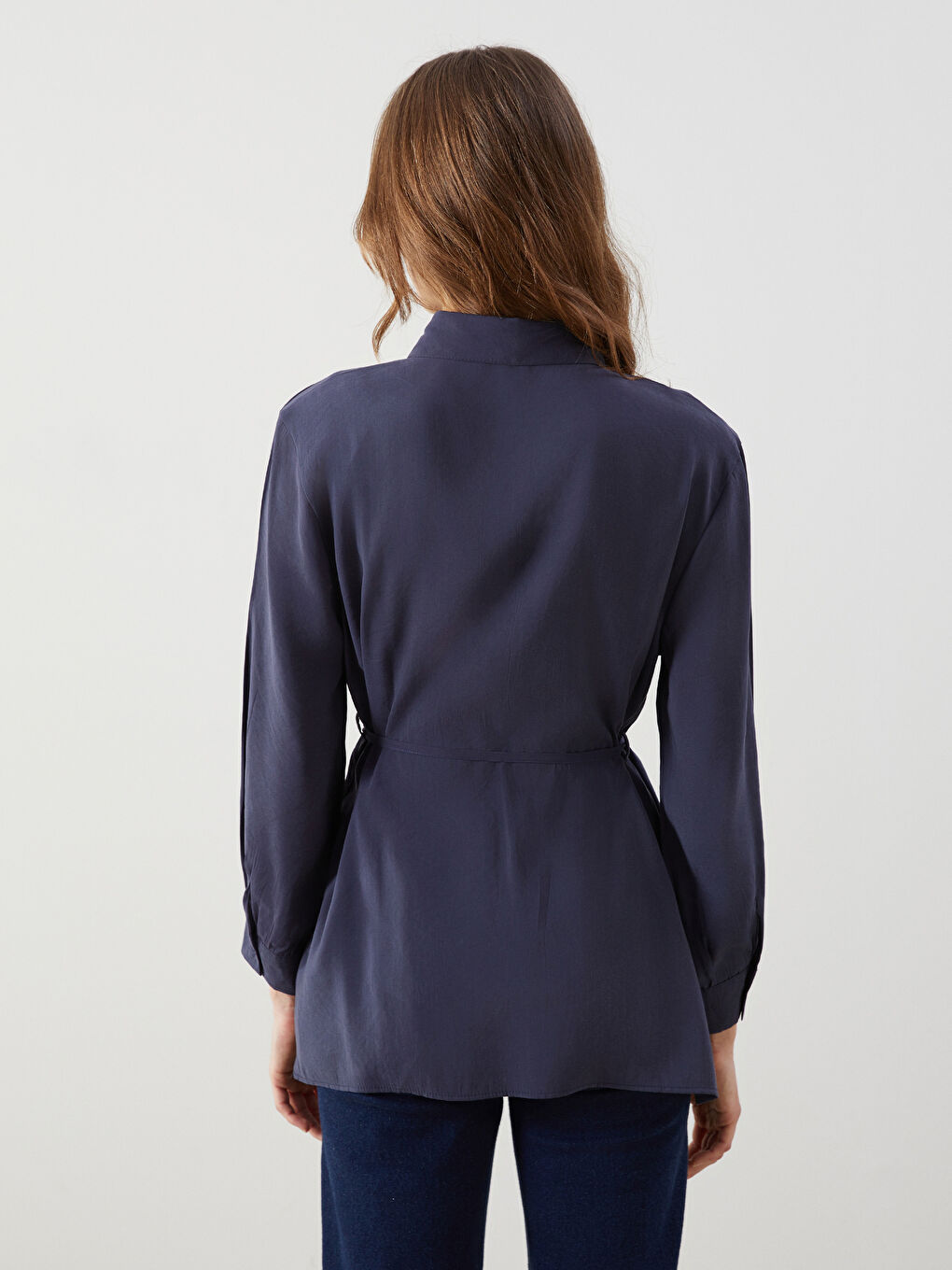 Lacivert Loose Fit Kadın Gömlek Tunik-6