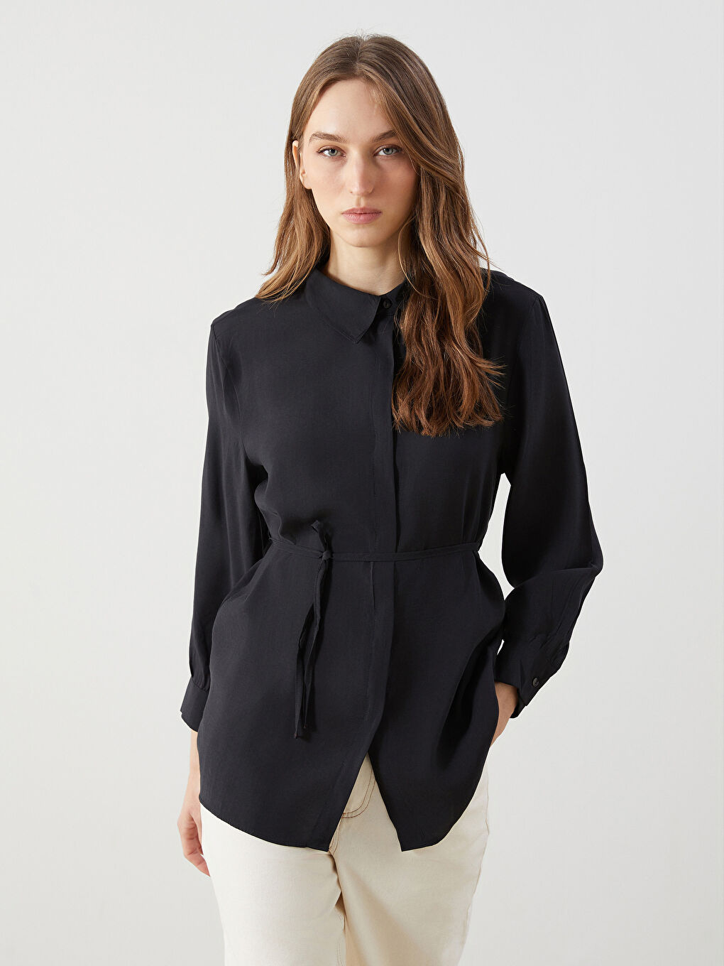 Siyah Loose Fit Kadın Gömlek Tunik