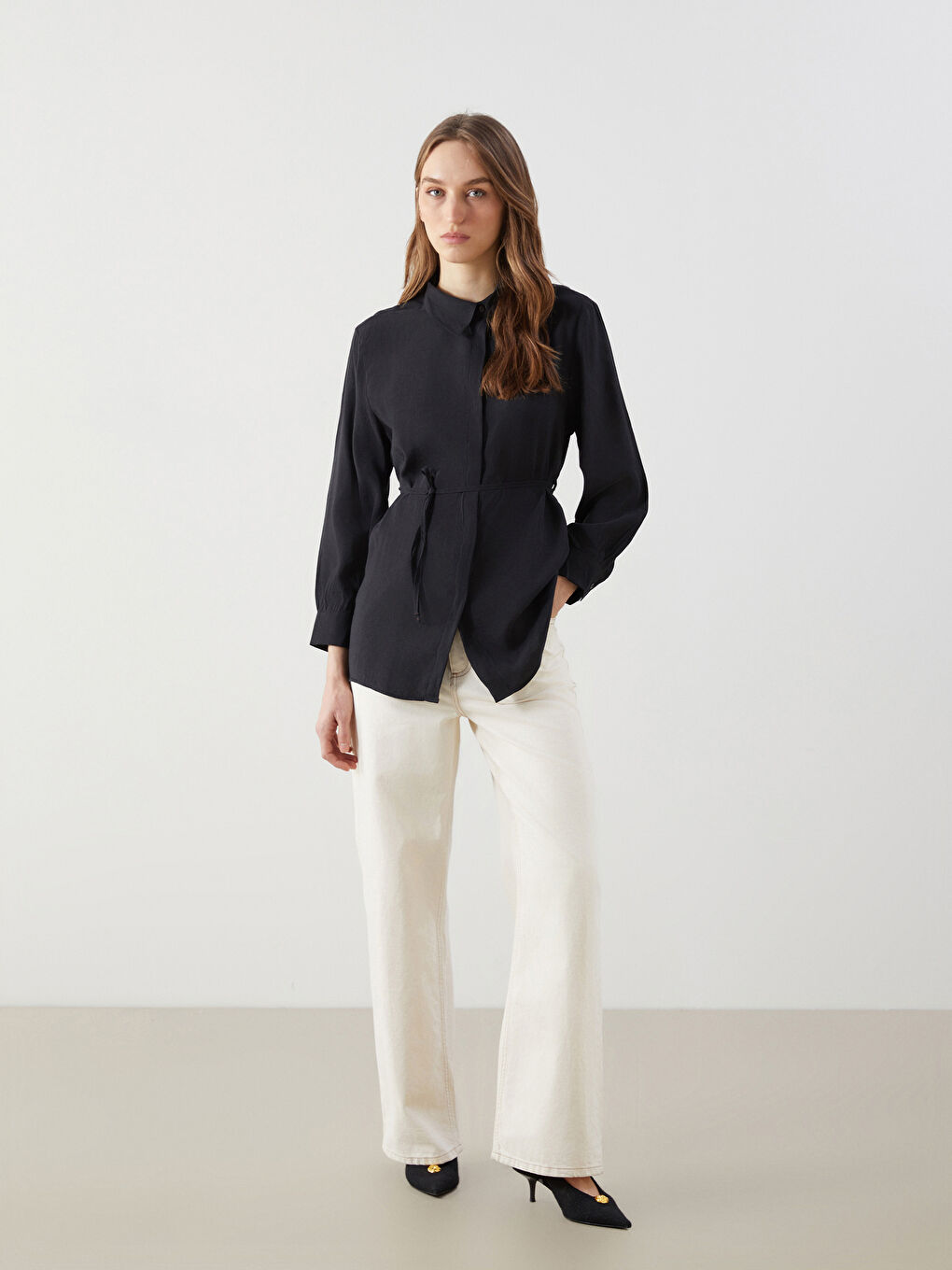 Siyah Loose Fit Kadın Gömlek Tunik-2