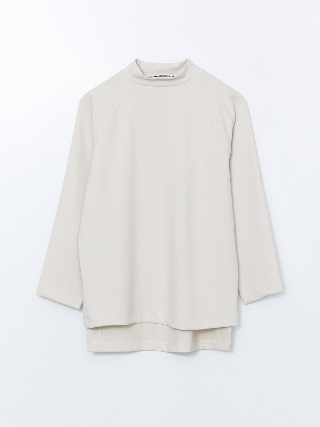 Bej Dik Yaka Oversize Kadın Sweatshirt Tunik-4