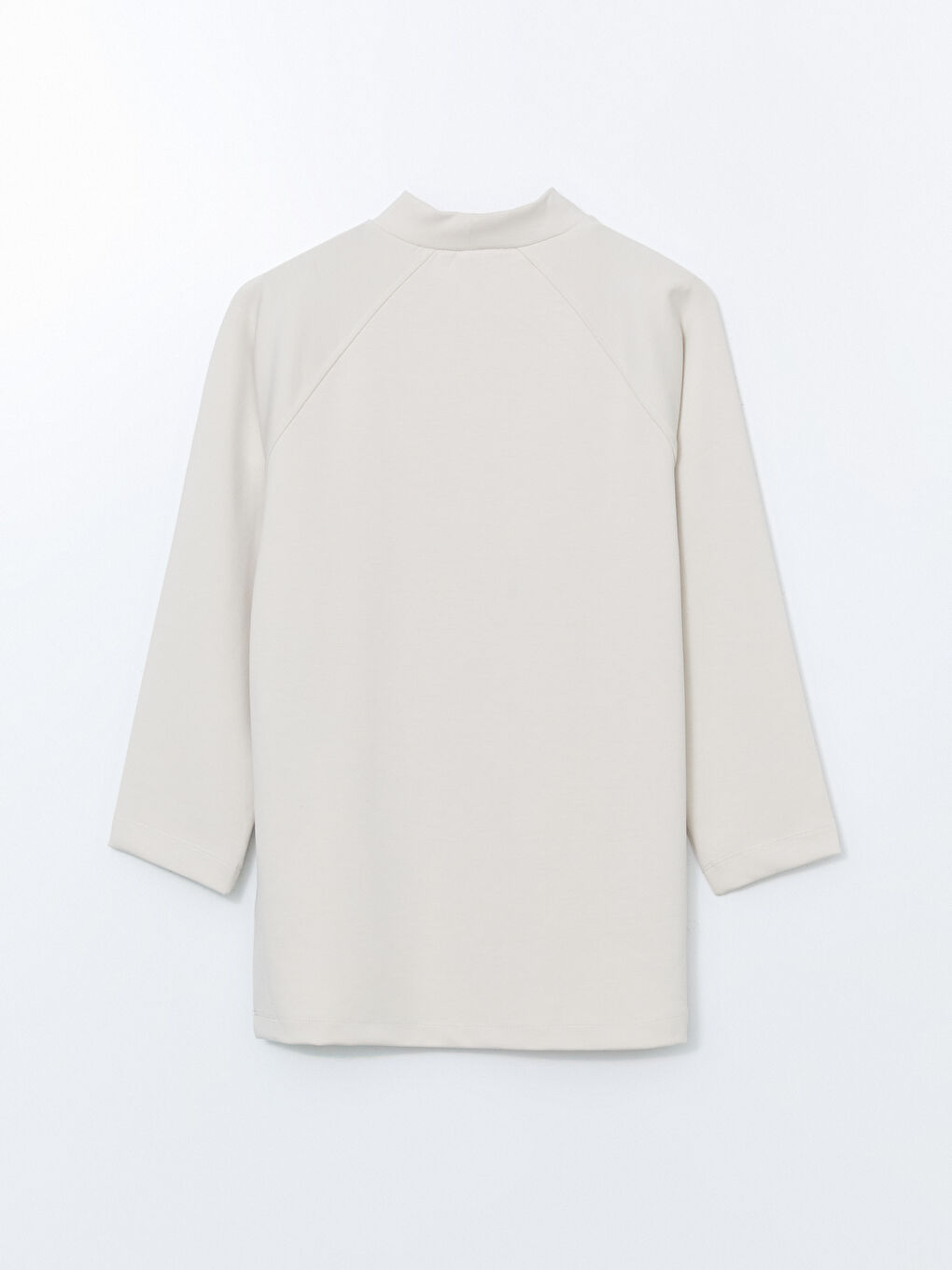 Bej Dik Yaka Oversize Kadın Sweatshirt Tunik-5