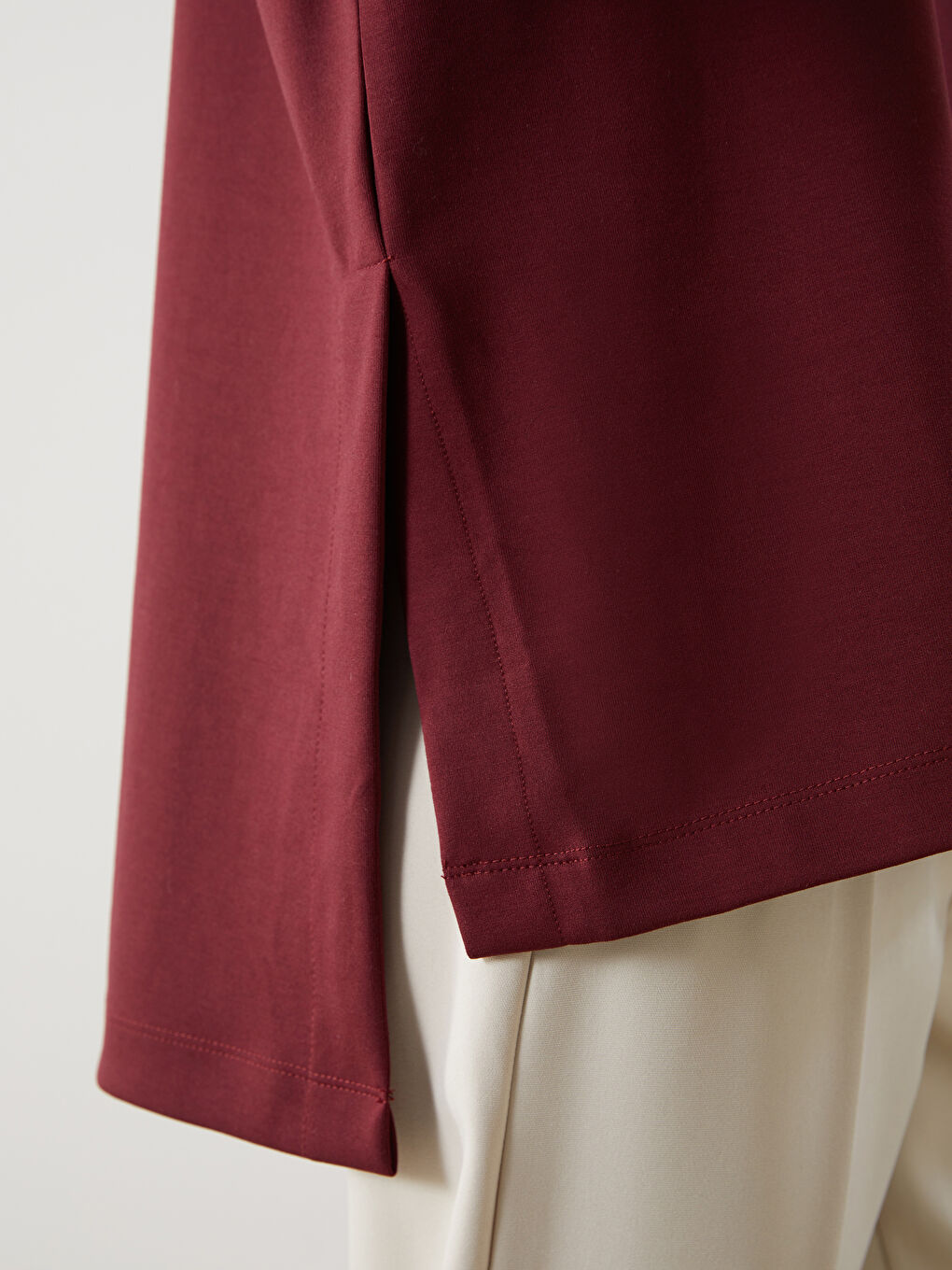 Bordo Dik Yaka Oversize Kadın Sweatshirt Tunik-2