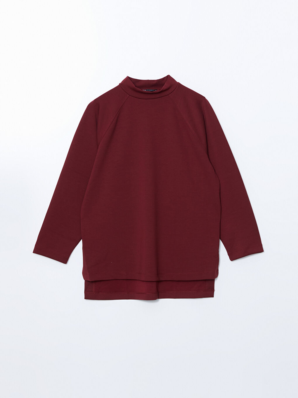 Bordo Dik Yaka Oversize Kadın Sweatshirt Tunik-4