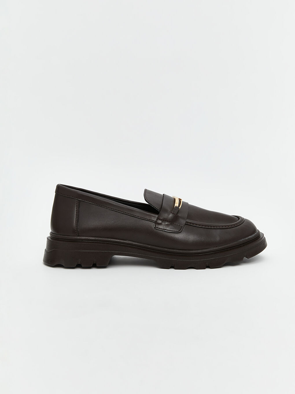 Kahverengi Deri Görünümlü Kadın Loafer Ayakkabı-1